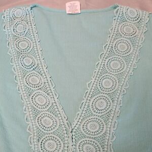 Wave Zone Tunic Womens Medium Aqua Blue Crochet Lace Boho Cotton Beach Coverup